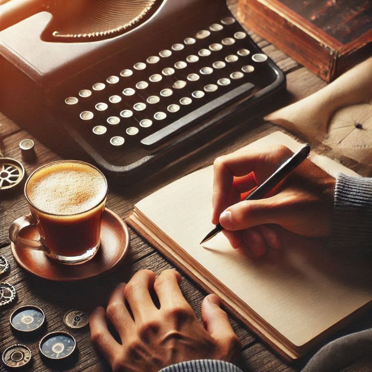 Mão escrevendo em um caderno, os planos para fazer terapia online ou presencial